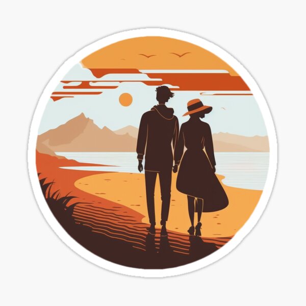 Vista previa del artículo con la obra «Paseo de Luna de Miel en la Playa - Happy Hearts 44 | Amor colorido de dibujos animados», diseñado y vendido por Sunchaser World.