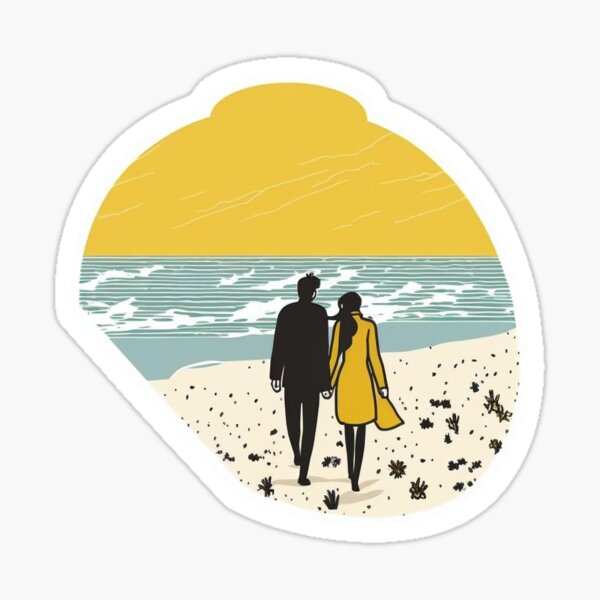 Vista previa del artículo con la obra «Paseo de Luna de Miel en la Playa - Happy Hearts 45 | Amor colorido de dibujos animados», diseñado y vendido por Sunchaser World.