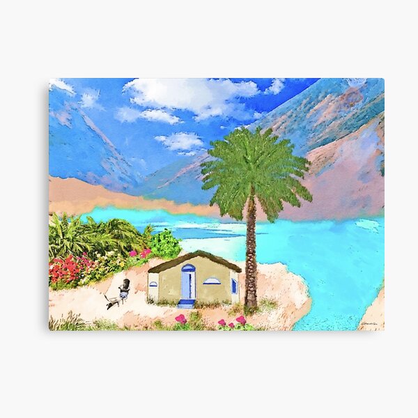 Lakeside Cottage with Palm Tree Canvas Print