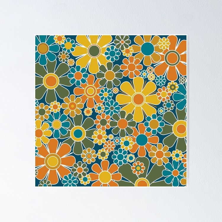 Retro Garden Flowers Groovy Floral 60s 70s Pattern 2 in Moroccan