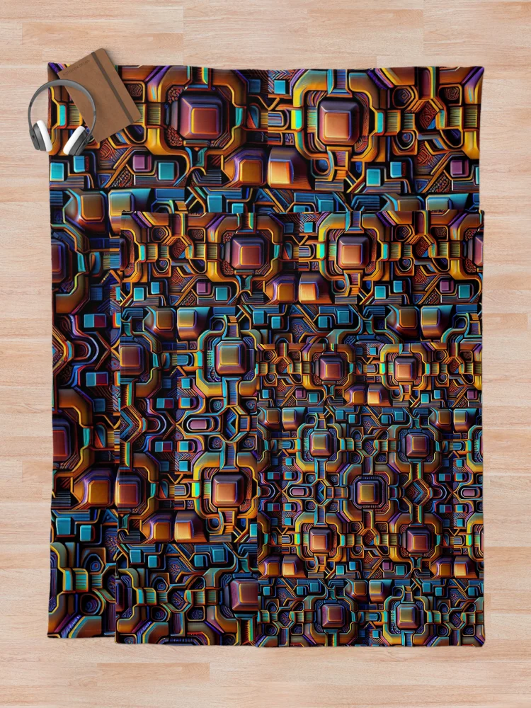 Thumbnail 5 of 6, Throw Blanket, Cybernetic Abstract Design Pattern designed and sold by UltraGraphics.