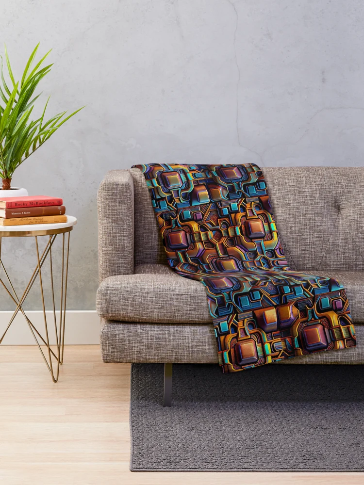 Thumbnail 2 of 6, Throw Blanket, Cybernetic Abstract Design Pattern designed and sold by UltraGraphics.