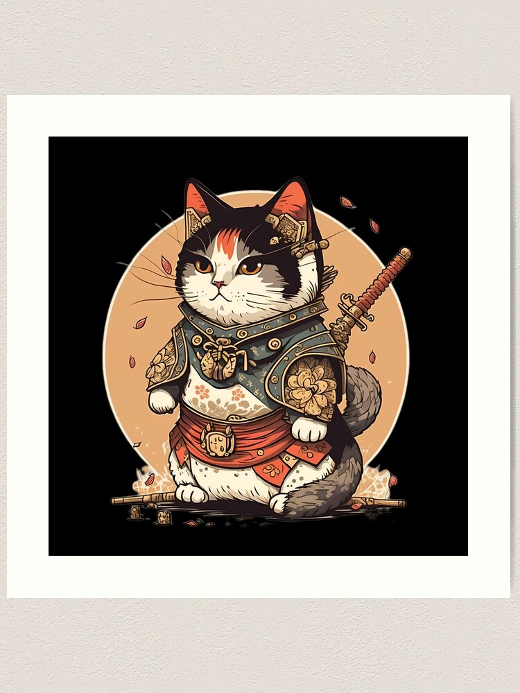 Maneki neko impresión de arte, arte inspirado en Japón, gato de la