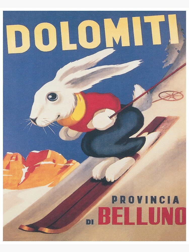 Disover Dolomites, Italy, Ski Bunny Vintage Travel Ski Poster Premium Matte Vertical Poster