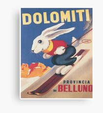 Lienzo Dolomitas, Italia, Ski Bunny Vintage Travel Ski Poster