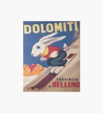Lámina rígida Dolomitas, Italia, Ski Bunny Vintage Travel Ski Poster
