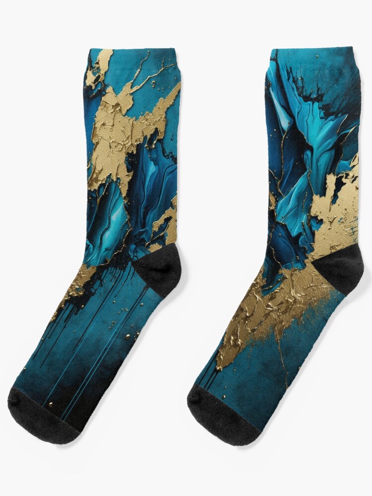 Splash of Gold and Blue Paint- Abstract Contemporary Art Socks for Sale by  inkvestor