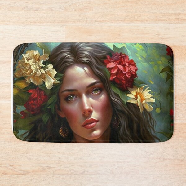 Item preview, Beautiful Woman in a Jungle Paradise Surrounded with Flowers - Original Artwork designed and sold by CloudofKnowing.
