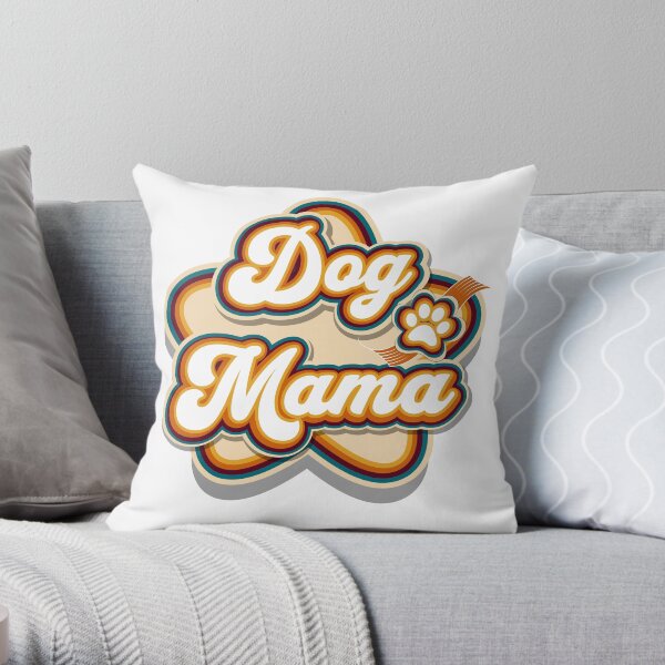 Retro Rainbow, Dog Mama, Cute Gifts for Happy and Proud Puppy Moms Throw Pillow