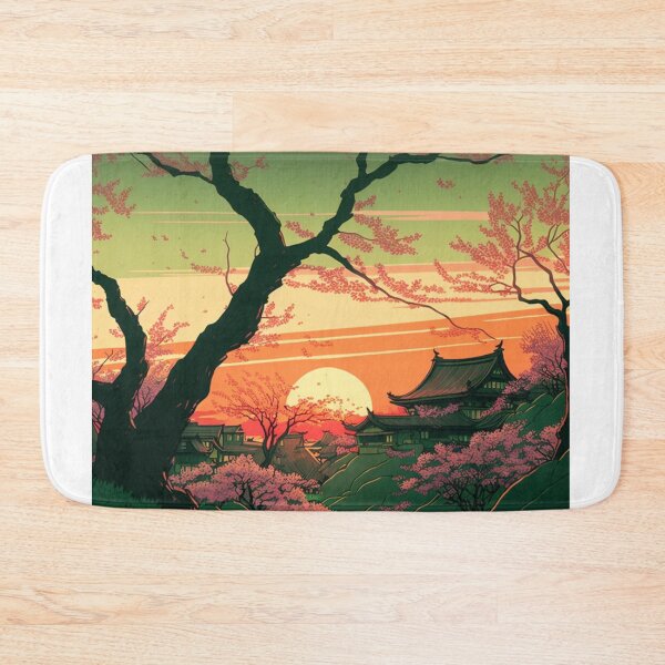 Item preview, Cherry Blossom Trees Sunset-colored Sky Japanese Woodblocks designed and sold by ArtsyTreasures.