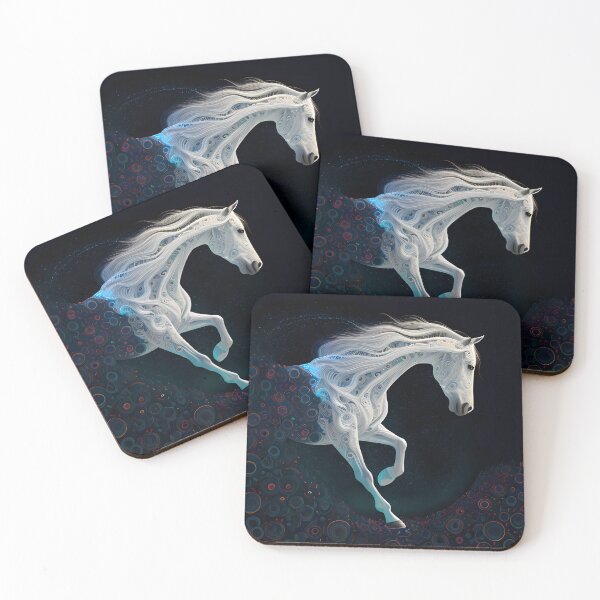 Item preview, White horses with ornate geometrical patterns designed and sold by simoniff.