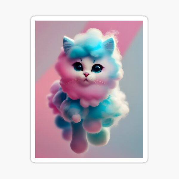 Cotton Candy Cat - Modern Digital Art Sticker by Ai-michiart