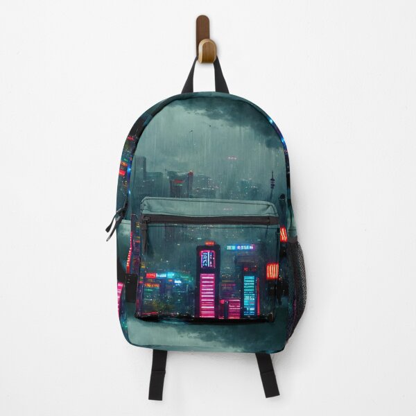 Item preview, Rain Storm - Cyberpunk Skyline Cityscape designed and sold by ArkMinted.