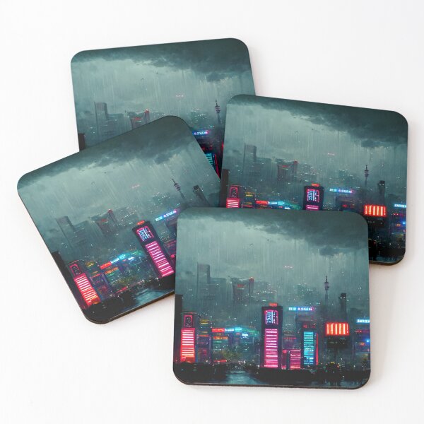 Item preview, Rain Storm - Cyberpunk Skyline Cityscape designed and sold by ArkMinted.