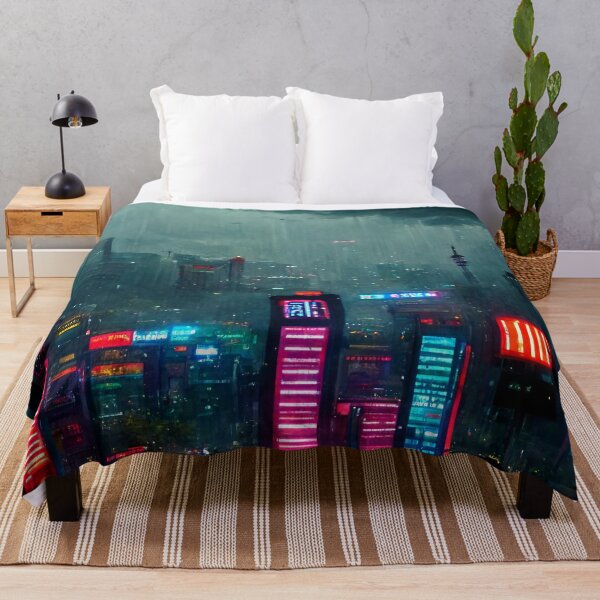 Item preview, Rain Storm - Cyberpunk Skyline Cityscape designed and sold by ArkMinted.