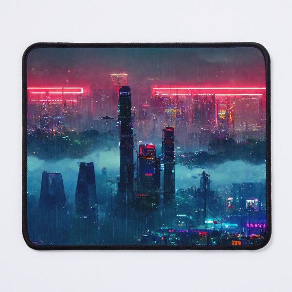 Item preview, Tri Tower - Cyberpunk Skyline Cityscape designed and sold by ArkMinted.
