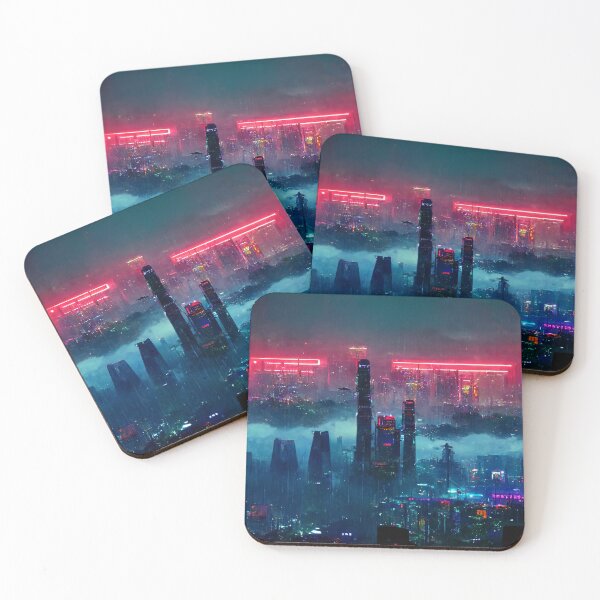 Item preview, Tri Tower - Cyberpunk Skyline Cityscape designed and sold by ArkMinted.