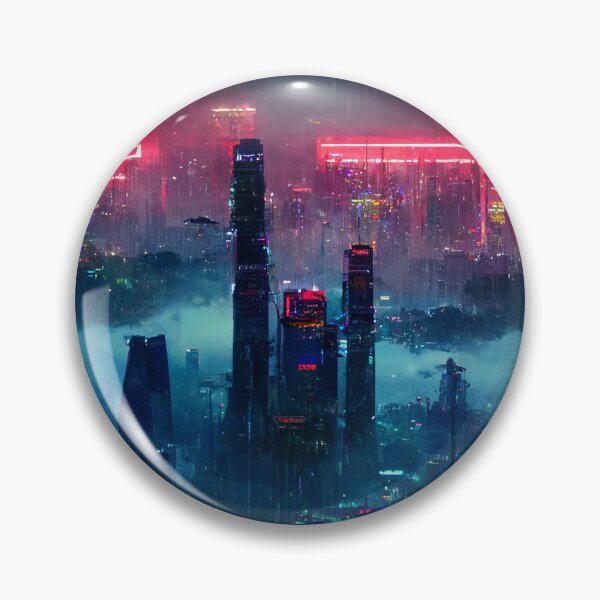 Item preview, Tri Tower - Cyberpunk Skyline Cityscape designed and sold by ArkMinted.