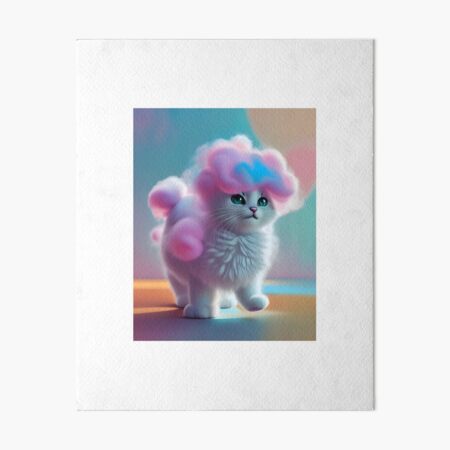 Fluffy Pink Cat - Modern Digital Art Art Board Print by Ai-michiart