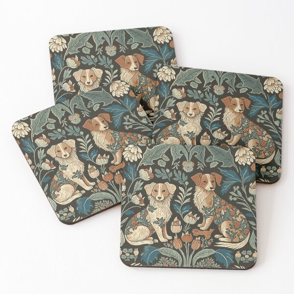 Item preview, William Morris Style Border Collie Sheep Dogs designed and sold by Thread Bubbler.