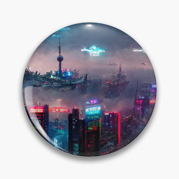 Aperçu de l'œuvre Port - Paysage urbain Cyberpunk Skyline créée et vendue par ArkMinted.