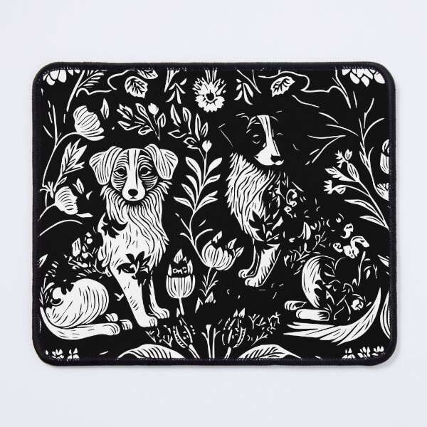Item preview, Etching of William Morris Style Border Collie Sheep Dogs designed and sold by Thread Bubbler.