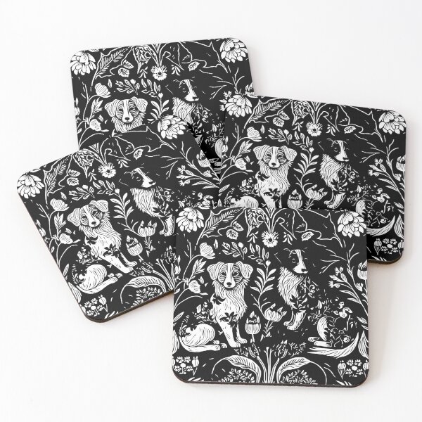 Item preview, Etching of William Morris Style Border Collie Sheep Dogs  designed and sold by Thread Bubbler.