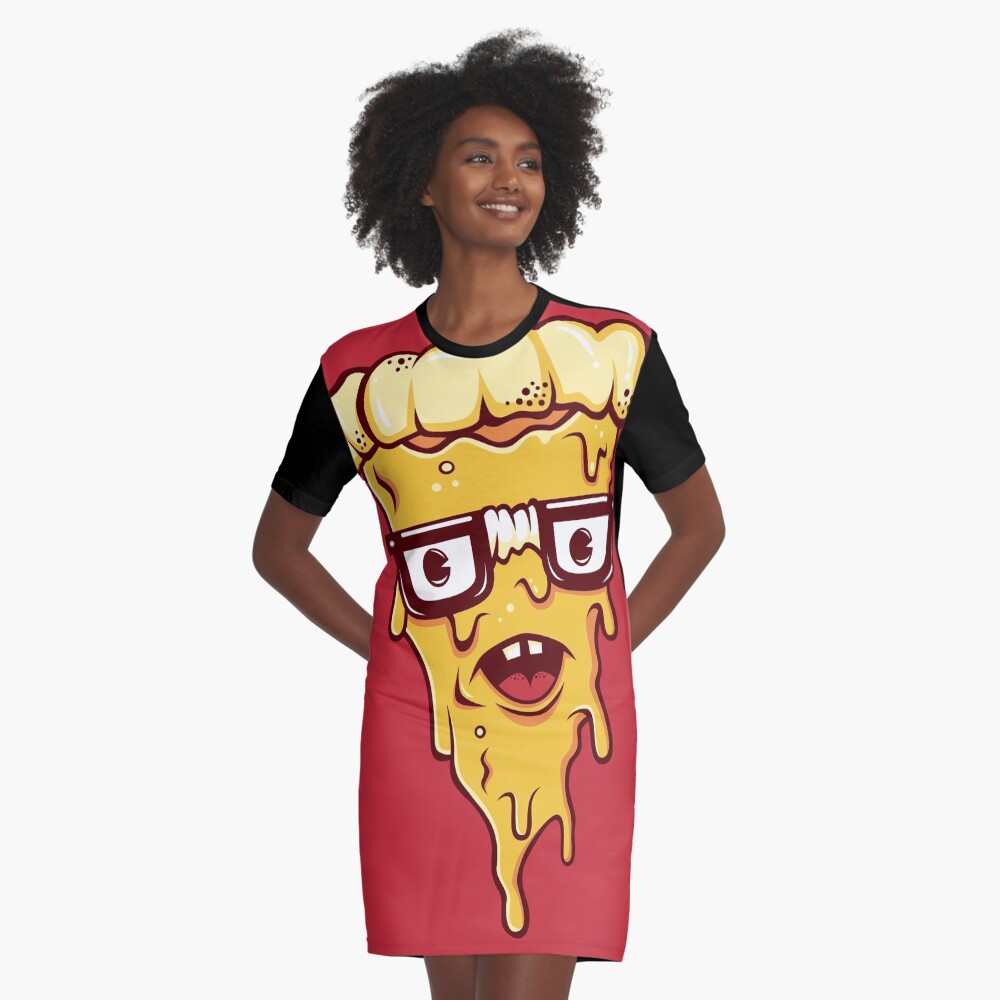 Pizza Face Graphic T-Shirt Dress