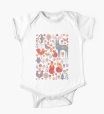 Seamless pattern with winter forest, deer, owl and Fox. The Scandinavian style. One Piece - Short Sleeve