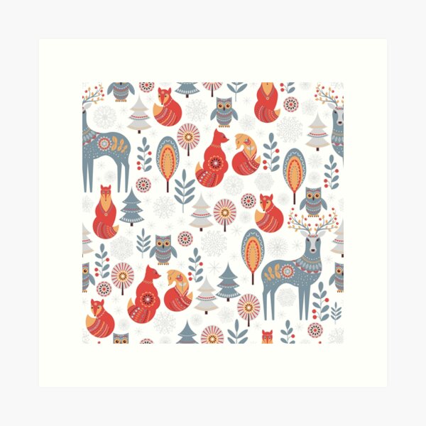 Seamless pattern with winter forest, deer, owl and Fox. The Scandinavian  style.  Leggings for Sale by Skaska