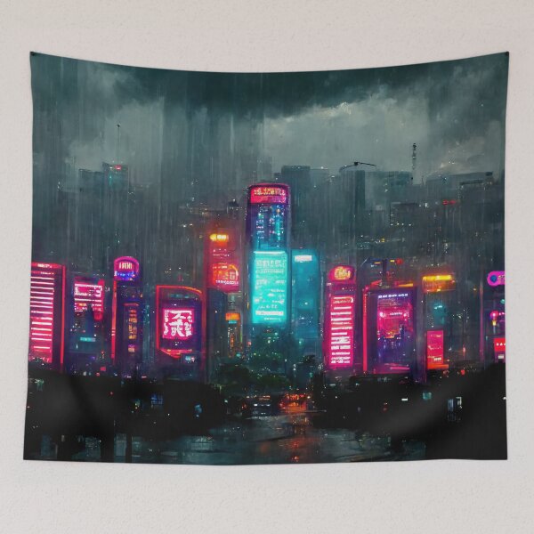 Item preview, Central - Cyberpunk Cityscape Skyline designed and sold by ArkMinted.