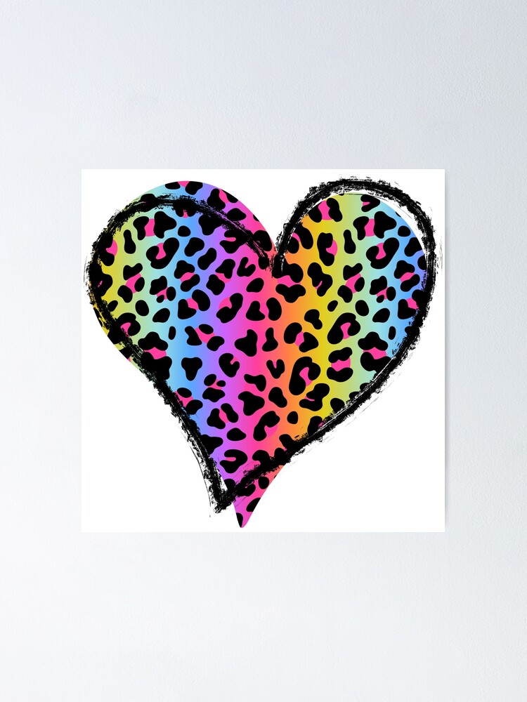 Neon Rainbow Leopard Heart | Poster