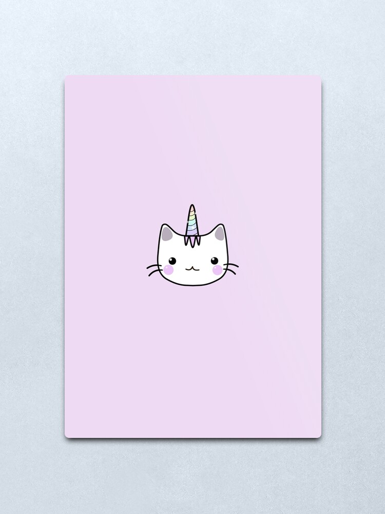 Impression Metallique Mignon Chat Licorne Kawaii Rose Pastel Par Artbybee7 Redbubble