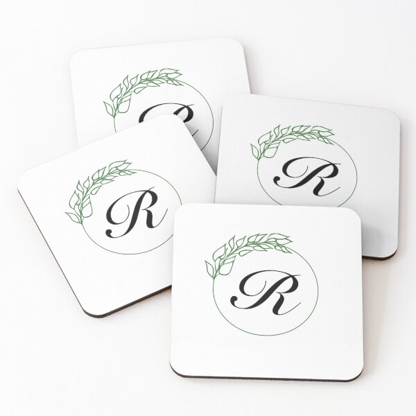 Item preview, R Monogram Initial with Emerald Green Leaf Wreath designed and sold by TeaLimeTwo.