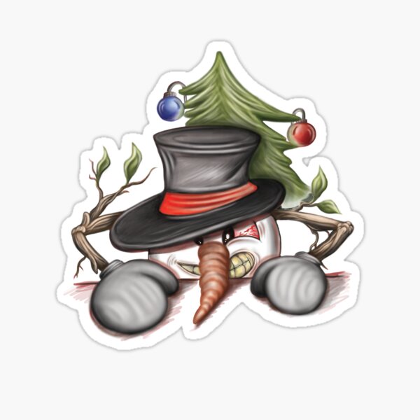 Angry Snowman Crawling out of a Tree Sticker