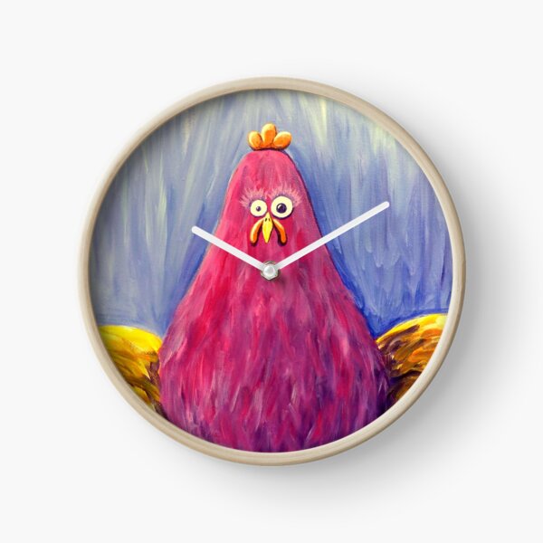 Fuchsia Chicken on Periwinkle Clock