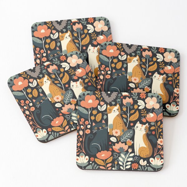 Item preview, Cute Floral Cat Pattern  designed and sold by Thread Bubbler.