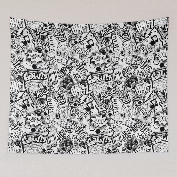 Item preview, Skateboard Pattern, Skate Pattern, Abstract seamless black and white comics graffiti pattern, designed and sold by Skateboard-Art.