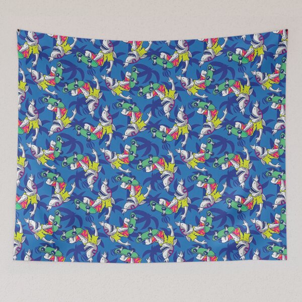 Item preview, Skateboard Pattern, Skate Pattern, Sharks Skateboarding With Palm Background, designed and sold by Skateboard-Art.