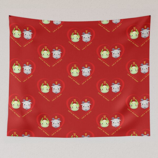 Item preview, Year Of The Dragon And Year Of The Goat Couples Cute Chinese Zodiac Animals designed and sold by Karry-Pat.