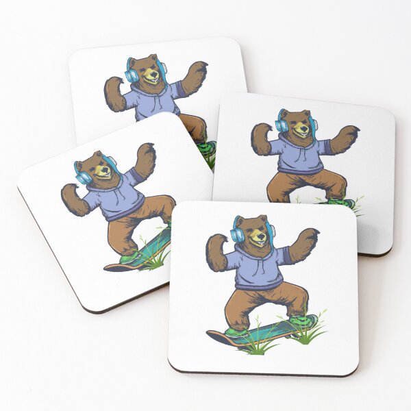 Item preview, A happy bear riding a skateboard wearing the headset designed and sold by theredsharp.