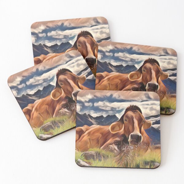 Item preview, Beautiful Big brown cow resting at the top of a mountain designed and sold by FarmsteadAcers.