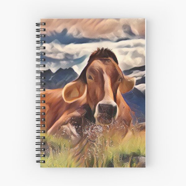 Item preview, Beautiful Big brown cow resting at the top of a mountain designed and sold by FarmsteadAcers.