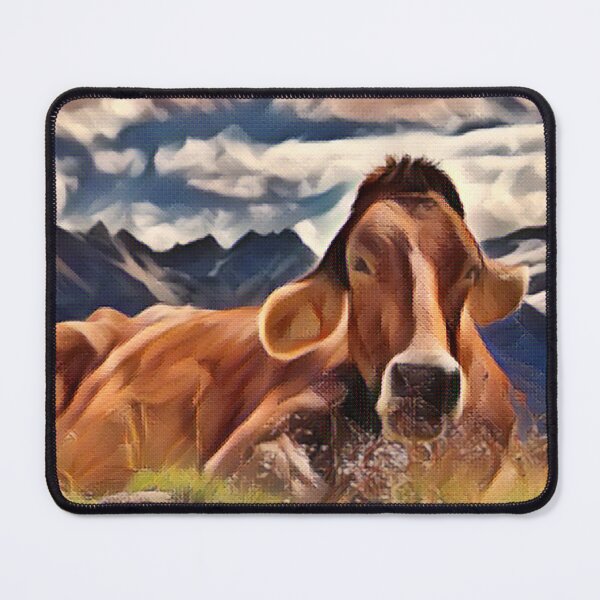 Item preview, Beautiful Big brown cow resting at the top of a mountain designed and sold by FarmsteadAcers.