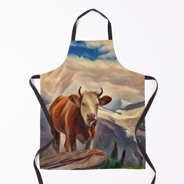 Item preview, Brown and white farm cow on a mountain top painting designed and sold by FarmsteadAcers.