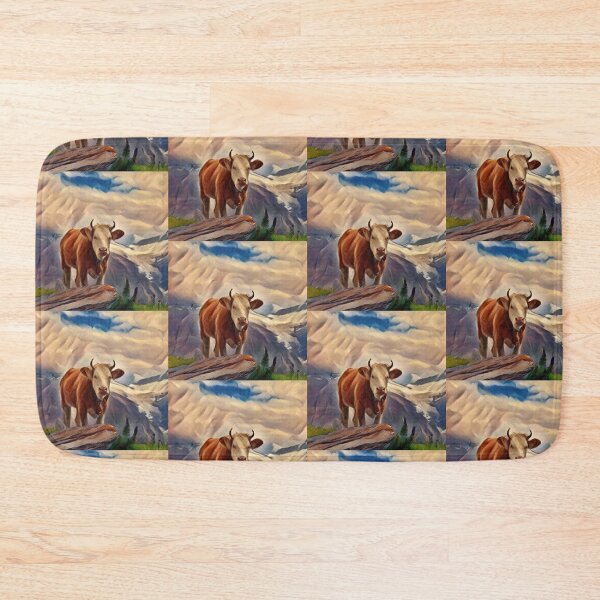 Item preview, Brown and white farm cow on a mountain top painting designed and sold by FarmsteadAcers.