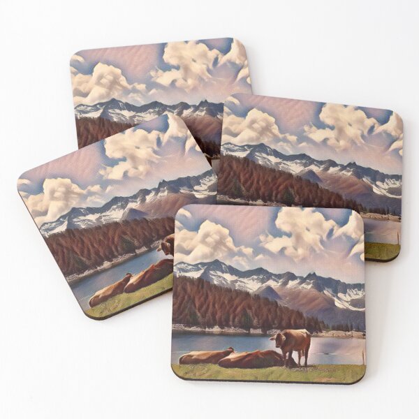 Item preview, Beautiful resting oasis for brown farm cows by the lake designed and sold by FarmsteadAcers.