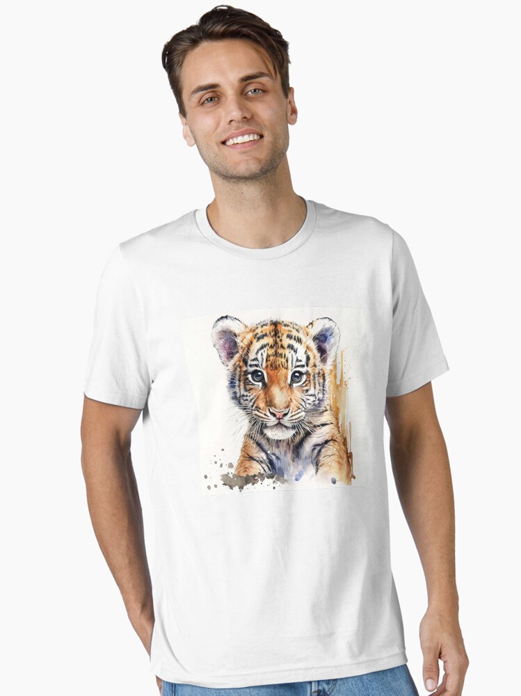 Watercolor Cute Baby Tiger Portrait, Little Tiger Cub