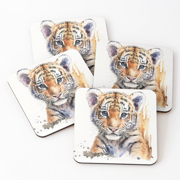 Item preview, Watercolor Cute Baby Tiger Portrait, Little Tiger Cub designed and sold by MoonFoxDesign.
