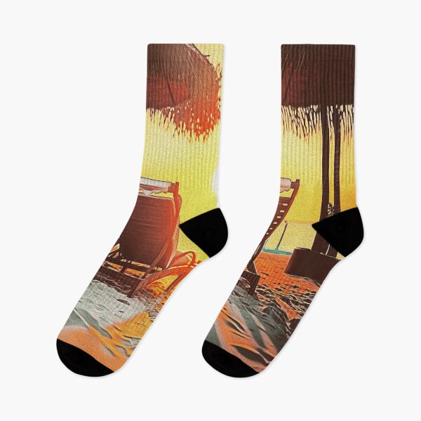 Item preview, Relax in Paradise  Pair of Sun Loungers with Umbrella under Palm Tree at Stunning Tropical Sunset designed and sold by Trendy Valley .